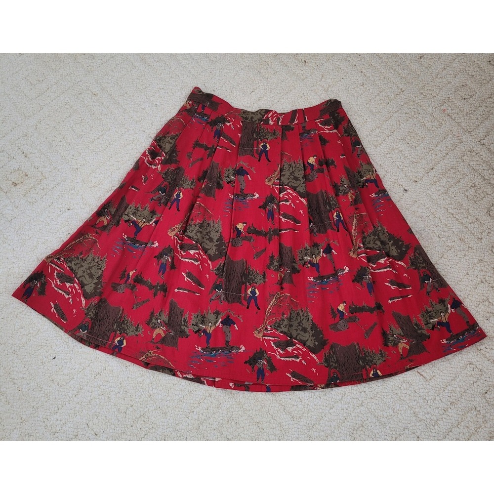 Vtg J.G. Hook Womens Small Red Lumberjack Wood Cutter Cotton Skirt USA Pleated
